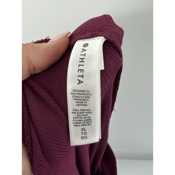 Athleta Well Rested Rib Sleep Wide Leg Pants Women XL Purple Stretch Light Soft - Picture 12 of 12